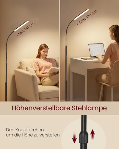 VASAGLE Stehlampe, 3 Farben, 10 Helligkeiten, Schlanke LED Leselampe – Ansicht 3