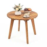 COSTWAY Table d'Appoint Extérieure en Bois d'Acacia, Table Bistro de Jardin Ronde avec Plateau à Lattes Structure Stable en Forme de X, pour Jardin Terrasse Balcon, 43 x 75 cm, Naturel