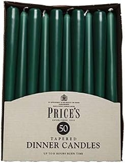 Price's Candles - Tapered Dinner Candles - Pack of 50 - Evergreen - Dripless - Unscented - 7 Hour Burn Time