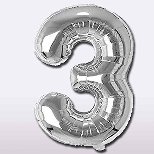 Image of Silver 32 Inches 3 Numbers Shape Large Big Foil Helium Balloons For Party Decorations In Happy Birthday Anniversary Office Items Materials Set Pack, Pack Of 1