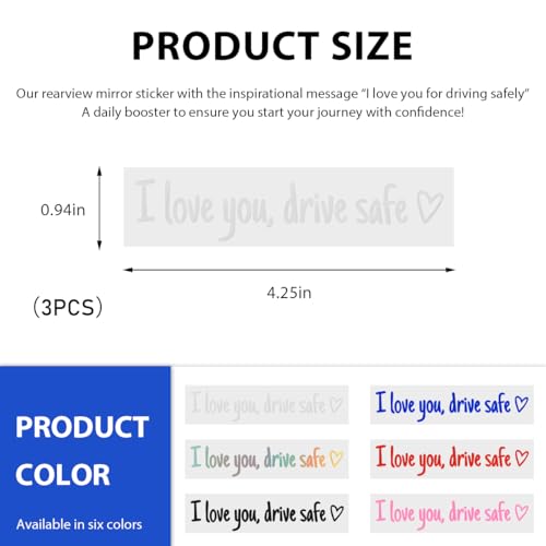 Image of Wevdn 3 PCS I Love You Drive Safe Sticker, Funny Waterproof Car Rearview Mirror Decal with Heart, Self Affirmations Sticker with Drive Safe Letters for Car Window Bumper Women Gift (White)