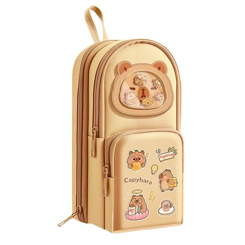 SAJANI Three Layer School Bag-Shaped Pencil Pouch, Large-Capacity Pencil Case with Zipper, Multipurpose Pen & Pencil Pouch for School Supplies for Boys & Girls (Pack of 1) (Little Capybara)-image-13