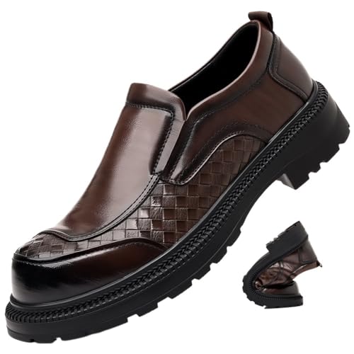 Men's Slip-On Dress Shoes for Wedding Business Formal Genuine Leather Spring Platform Sole Comfortable Oxfords