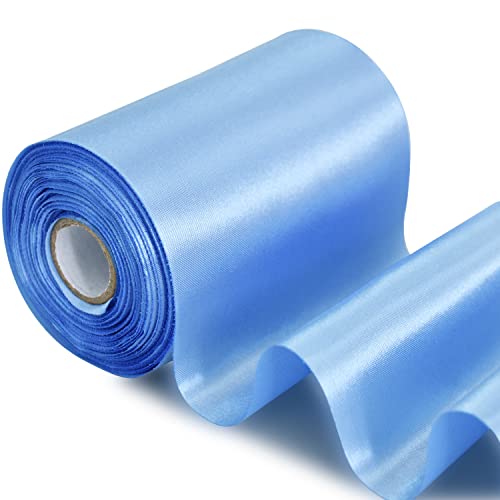 TONIFUL Wide Satin Ribbon Coloured Fabric Ribbon for Gift Ribbon Opening the Bows Large Opening of Ribbons Chair Wedding Party Decoration Valentine's Day Christmas Baby Blue 10 cm x 20 m