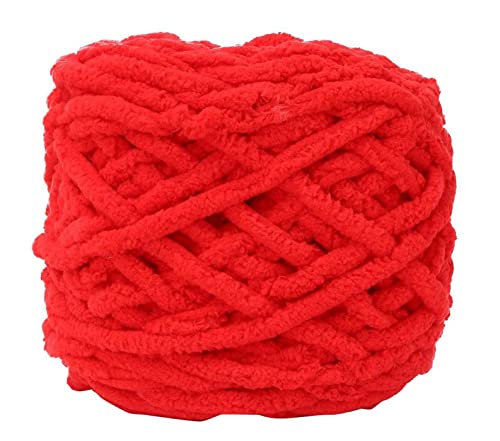 Image of Super Thick Fluffy Jumbo Polyester Baby Blanket Chenille Yarn For Knitting, Crochet & Home Decor Projects, Afghans, Throw Pillows, Cushions & Blankets. -100 Gms 6Mm Thickness Colour Red
