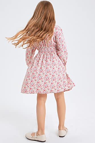 Tinysugar Girls Smocked Waist Soft Viscose Midi Dress Elastic Crewneck Casual Playwear Skater Dress With Pockets Pink Floral 6Y #TOP4