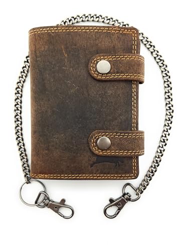 Lemasi Klassische echt Leder Biker Geldbörse Portemonnaie mit Kette & RFID Schutz, 14 Kartenfächer