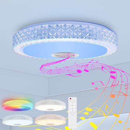 LZQ LED Deckenlampe Dimmbar mit Bluetooth Lautsprecher und APP-Steuerung, 48W RGB Deckenleuchte mit Fernbedienung, Partylicht Farbwechsel Lampe 2800-6500K f&uuml;r Wohnzimmer, Kinderzimmer, Badezimmer