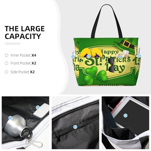 Happy St. Patrick'S Day Print Spacious 17.7x15x6.7 Inch Summer Large Beach Tote Bag - Versatile Travel Bag3