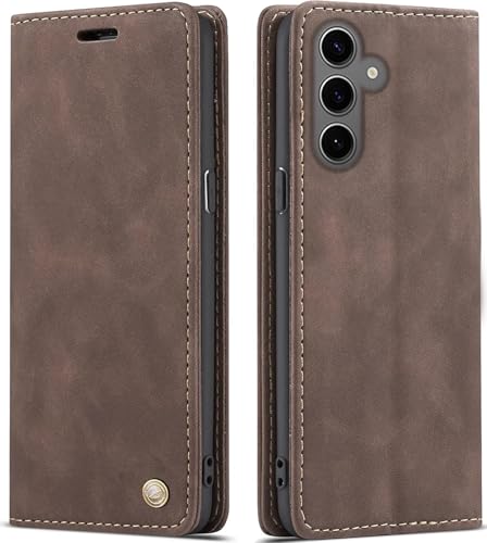 Image of ClickCase for Samsung Galaxy S24 FE 5G Sheepskin Series Faux Soft Leather Wallet Flip Case Kick Stand with Magnetic Closure Lightweight Slim Flip Cover for Samsung Galaxy S24 FE 5G (Coffee Brown)