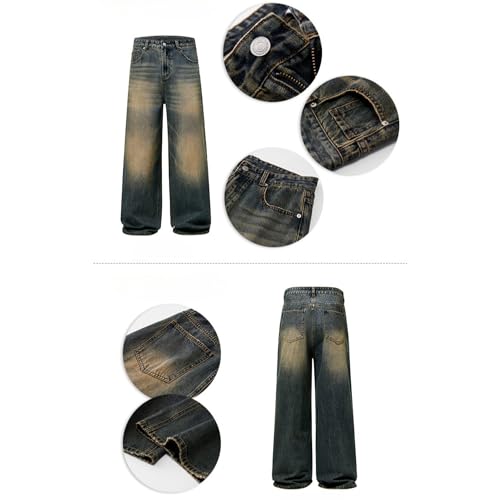 Men's Classic Wide-Leg Baggy Jeans Vintage Relaxed Fit Long Denim Pants Elastic Waist Straight Leg Jean (3X-Large,Bluec1)4