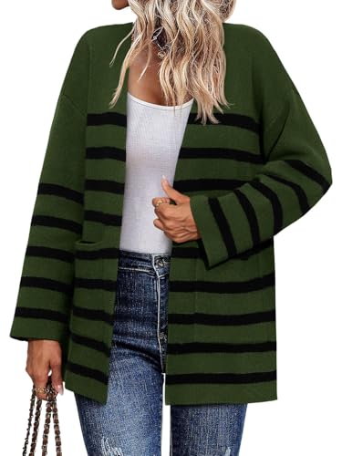 Saodimallsu Womens Oversized Striped Cardigans Open Front Chunky Knit Casual Loose Fit Long Sleeve Sweater Coats