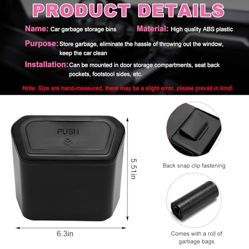 Image of Yourkar Car Trash Can with Lid, Plastic Mini Auto Hanging Dustbin with Garbage Bags, Trash Organizer with Lid Garbage Holder Container for Vehicle Office Home, Car Accessories (Black)