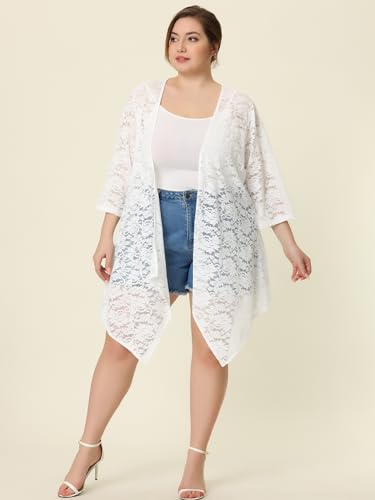 Image of Agnes Orinda Plus Size Cardigans for Women Open Front 3 /4 Sleeves Crochet Cover Ups Jackets 2024