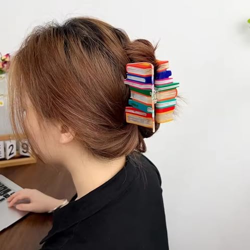 KEMMINTVN Large Book Acrylic Hair Claw Clip, Colorful Stacked Books...