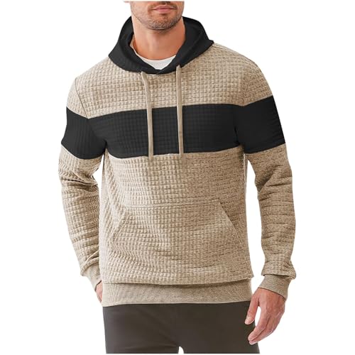 Ymosrh Men's Hoodies, Color Block Long Sleeve Casual Plaid Jacquard Pullover Hooded Sweatshirts with Pocket, M-3XL2