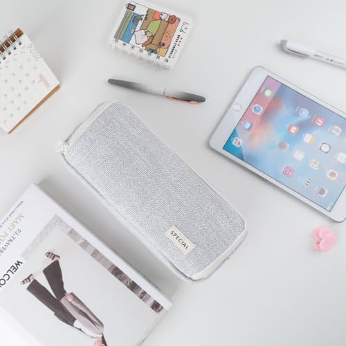 Image of iSuperb Large Pencil Pouch 3 Compartments Pencil Case Big Capacity Pencil Bag for Kids Teen Girls Boys Student School Supplies Pen Organizer Holder Bag (Light Grey)