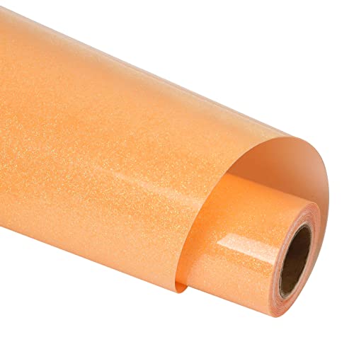 Image of guangyintong Heat Transfer Vinyl Glow Glitter Orange Yellow HTV Rolls, 12 inch x 5ft Iron on Vinyl for T Shirts, Glitter HTV Vinyl for All Cutter Machine Easy to Cut & Weed for HTV Design