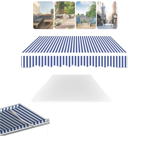 ZIUSFAC Tessuto di Ricambio per Tenda da Sole Retrattile, Telo di Ricambio per Tenda da Esterno, Copertura Impermeabile in Poliestere, Blu/Bianco (8.2x6.5ft) 2.5x2m
