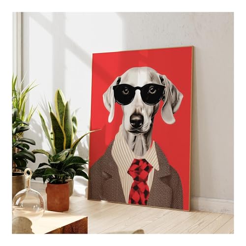 Cuadro sobre lienzo de perro bailando para decorar un salón moderno con arte divertido 4