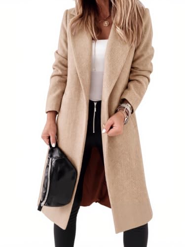 Image of Ladiyo Womens Classic Coat Lapel Collar Open Front Belted Long Jacket