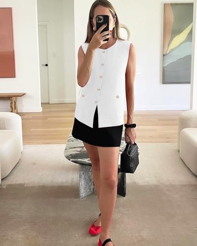 Image of Yousify Womens Sweater Vest Sleeveless Button Down Round Neck Knitted Tank Tops Casual Cardigan with Pockets