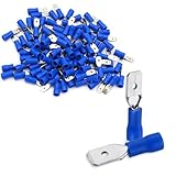Baomain 100-Pack 1/4' Male Quick Disconnect Spade Connectors,16-14 AWG 6.3mm (0.25 Inch), Insulated Terminals Blue