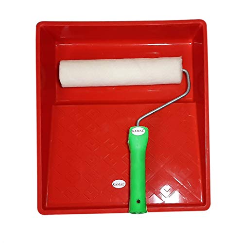 Image of KAPIL Painting Tools Combo of 1 Kamal Superior Quality Paint Tray for 9 inch Paint Rollers, and 1 KAPIL Wall Paint 9 INCH EPOXY Roller (Imported Superior Quality) - White Colour