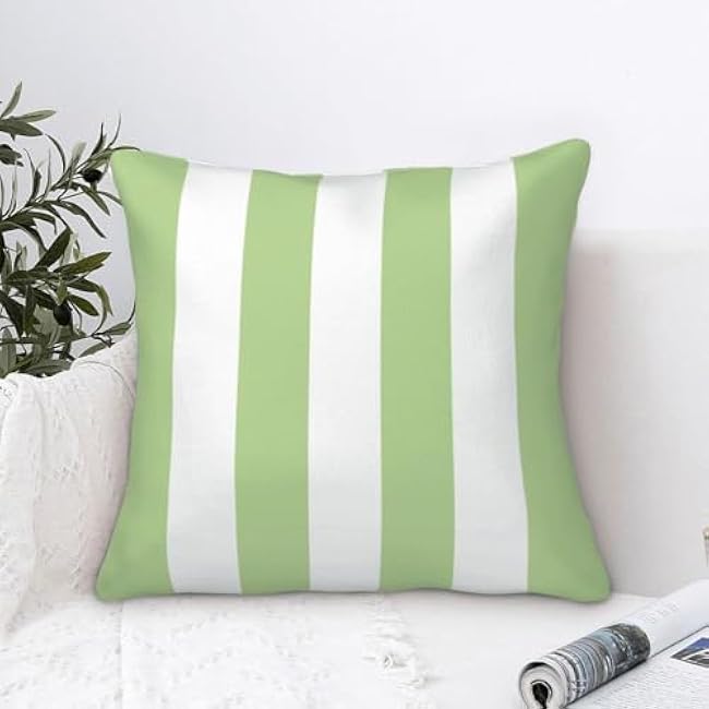 2 Sets Striped Decorative Throw Pillow Covers, 18x18 Inch for Living Room Couch Bed Sofa, Green and White Striped Home Decor, Soft Cushion Case
