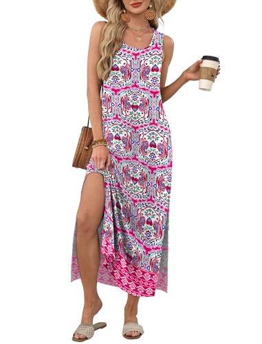 Image of WIHOLL Maxi Dress Summer Dresses 2026 Beach Vacation Clothes Sleeveless Sundresses with Pockets Boho S-3XL