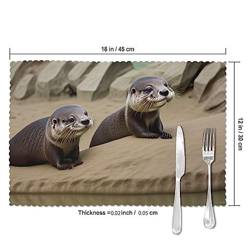 Otter Placemats Set Of 6, Washable Polyester Placemat, Rectangular Heat Insulation Dining Table Decoration 12" X 18" #TOP4