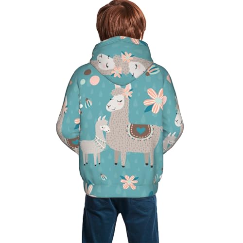 Teal Mama Llama Kid Hoodies Boys Sweatshirts Girls Pullover with Pocket4