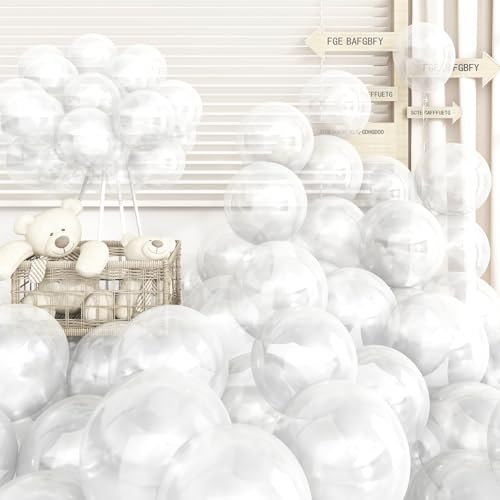 Image of Clear Balloons 12 Inch, 60 PCS Clear Latex Balloons Bright Light Transparent Bubble Bobo Balloons for Arch, Biodegradable Balloons as Halloween Christmas Birthday Wedding Baby Shower Party Decorations