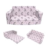 fond + found Kids Sofa Couch, 2 in 1 Children's Convertible Sofa, Extra Soft Flip Open Chairs & Sleeper, Cute Dinosaur/Unicorn Print Toddler Chairs Kids Couch for Kids Girls Boy (UNI, Double)