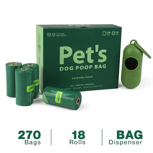 Image of Generic Dog Poop Bags Rolls: Biodegradable with Lavender Scent, 270 Count, Includes Dispenser, Leak-Proof, for Small and Large Dogs, Forest green