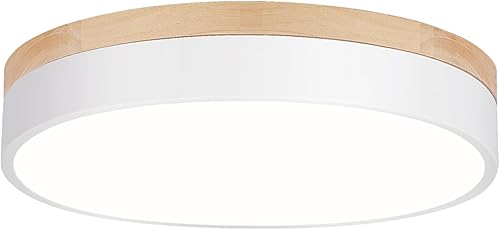 Lámpara LED Regulable Moderna de Techo Empotrada, Luz de Techo Empotrada Minimalista de Madera de Roble con Pantalla para Dormitorio, Sala de Estar,