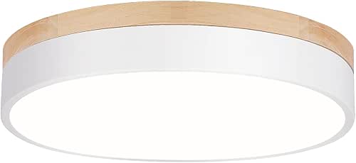 WOKNOS Dimmable Wood Ceiling Light Fixture 2700K-6000K 5CCT Modern White