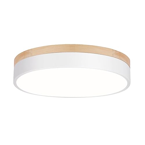 Dimmable Wood Oak Ceiling Light Fixture Modern White LED Flush