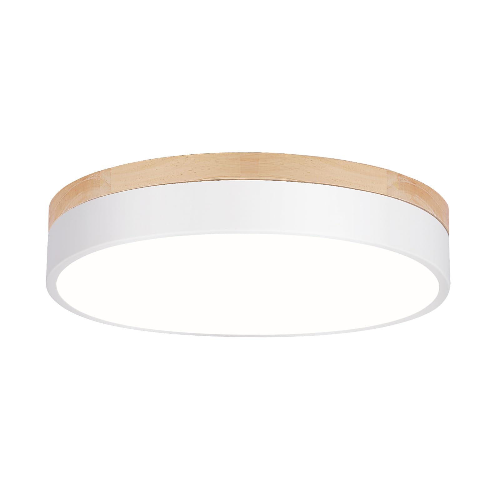 WOKNOS Dimmable Wood Oak Ceiling Light Fixture Modern White LED Flush Mount Ceiling Light 5CCT Minimalist Circle Close to Lighting Fixture for Bedroom Kitchen Bathroom Laundry Room 11.81 Inch