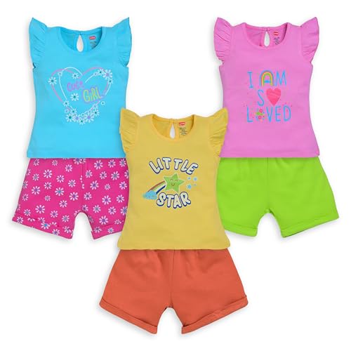 Image of LuvLap Baby Girls Regular Fit 100% Cotton Half Sleeves Girls Top CoSet Pack of 3