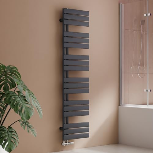 S'AFIELINA Design Badheizkörper Handtuchheizkörper Anthrazit Flach Paneel mit Mittelanschluss 1599x400mm Heizkörper für Bad Handtuchtrockner 718 Watt (Ohne Thermostatventil)