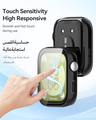 T Tersely Case and Screen Protector for Huawei Watch Fit 3 46mm All Around Anti-Scratch Shockproof Protective Hard PC Full Cover Tempered Glass Compatible with Huawei Watch Fit 3 (Transparent)