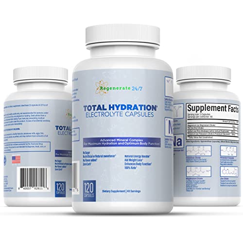 Total Hydration Electrolyte Mix 500 Mg Potassium Citrate & Potassium Gluconate For Max Absorption - Magnesium Citrate Zink Pink Salt - Bicarbonate - 100% Keto No Sugar (Electrolytes Mix Capsules) #TOP5