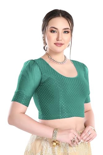 Image of FINESTFIT 100% Cotton Fabric Fashion Readymade Blouses for Women, 100% Cotton Fabric Round Neck with Organza Balloon Sleeves.