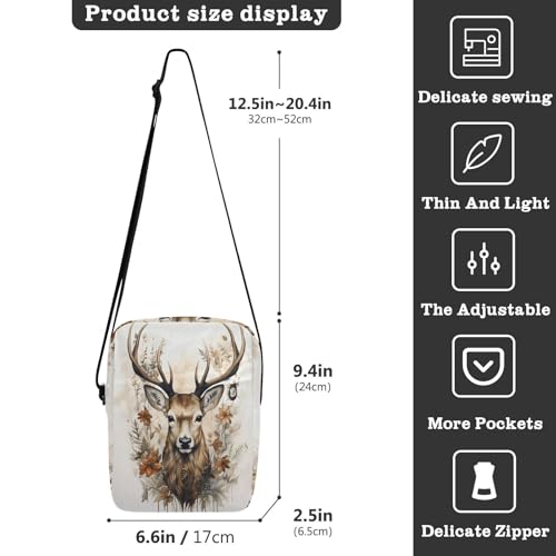 messenger bag green crossbody bags for women Casual Purse Adjustable Strap for Shopping Shopping- Deer Flowers Jungle3