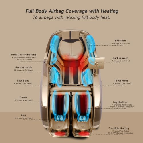 Image of ROTAI R-AUREX Advanced 4D Luxury Zero Gravity Recliner Chair with Cycling Mode & 12 Auto Programs | Full Airbag Coverage with Touch Control & Charging for Home & Office (Champagne)