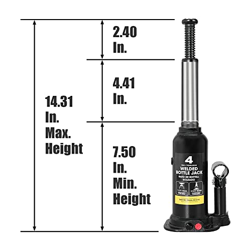 Image of Torin 4 Ton (8,000 LBs) Capacity Hydraulic Welded Bottle Jack, AT90403BB , Black