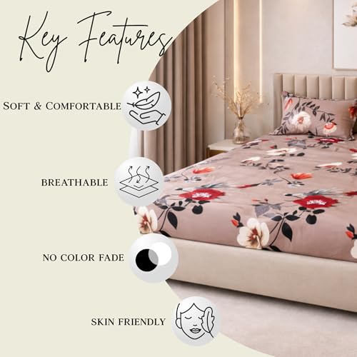Image of THEA King Size Double Bedsheet Set (Flat)| 100% Cotton Like Soft Fabric | Microfiber King Double Bedsheet for King Size Bed (108 X 108 inches) with 2 Pillow covers,Autumn Desire