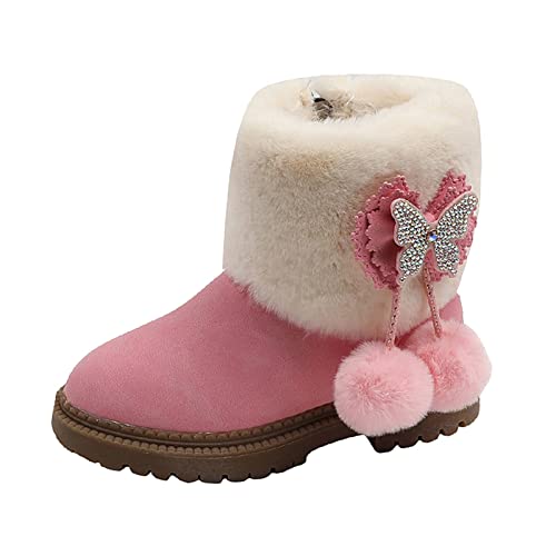 Fashion Autumn And Winter Girls Snow Boots Thick Bottom Non Slip Warm Solid Color Rhinestone Bow Size 4 Baby Rain