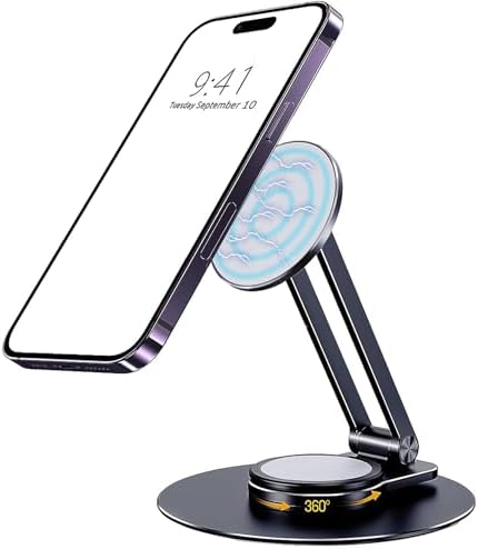 Soporte Magnético Giratorio 360° Para Móvil – Con Anillo De Purpurina Plateada, Ajustable Y Extraíble, Compatible Con Carga Inalámbrica